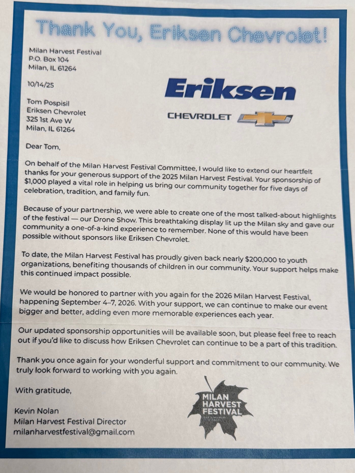 Milan Harvest Festival